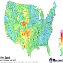 Wind speed in the U.S. right now